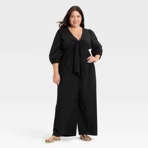 Ava & Viv Black Tie-Front Jumpsuit